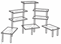 Tiered Table Disp., 8- 4 1/2" x 9" Shelves