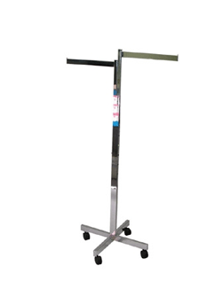 2 way rect upright rack with 2 straight 16" flag arms x base with casters - 1 per box