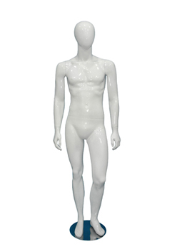 Male full body glossy white abstract mannequin with bent knee