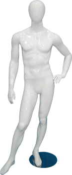 Male full body glossy white abstract mannequin with hand on hip