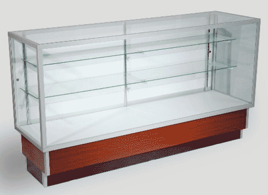 Full Vision Retail Display Case in Walnut - 48L x 20D x 38H - Ships Knocked Down