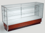 Full Vision Retail Display Case in Walnut - 60L x 20D x 38H - Ships Knocked Down