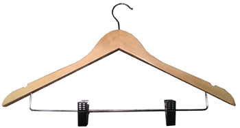 17.5" Natural Wooden Hanger With Metal Bar And Combo Clips (100 per box)