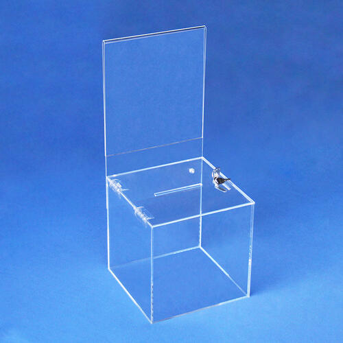 Locking Acrylic Ballot Box, 8 1/2" with Signholder