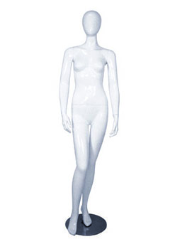 Female full body glossy white abstract mannequin with arms by side